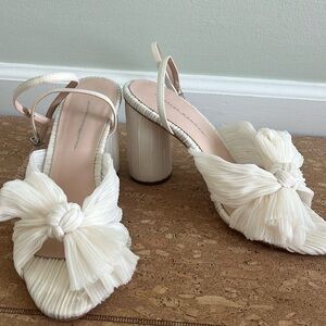 Loeffler Randall Camellia Pearl Pleated Bow Heel Sandals, size 7.5 worn once!